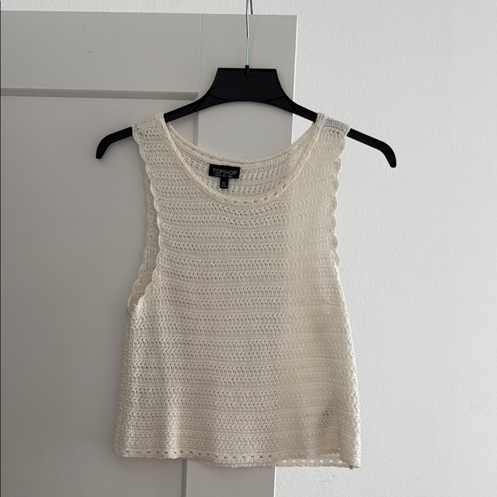 Topshop Cream Ribbed Cropped Tank Top